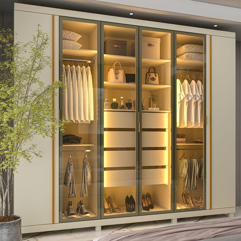 Guarda Roupas Roupeiro Gelius Absolut 6 Portas Com 4 Portas Em Vidro Reflecta 4 Gavetas Led Off White - imagem 4