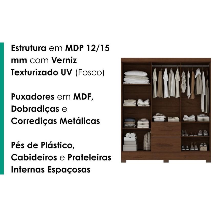 Guarda Roupa Casal 6 Portas Com Espelho Primor 181 Cm Jacaranda Zanz - imagem 4