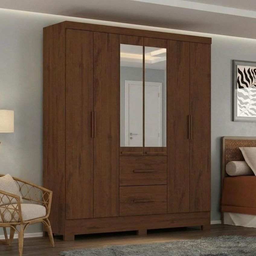 Guarda Roupa Casal 6 Portas Com Espelho Primor 181 Cm Jacaranda Zanz - imagem 5