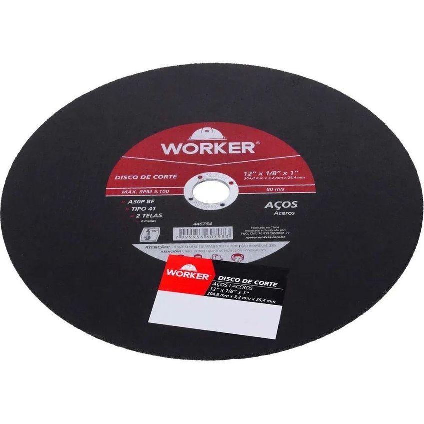 Disco De Corte Para Aço 12 Pol X 1 Pol 304,8 Mm 2 Telas De Reforço Worker - imagem 3