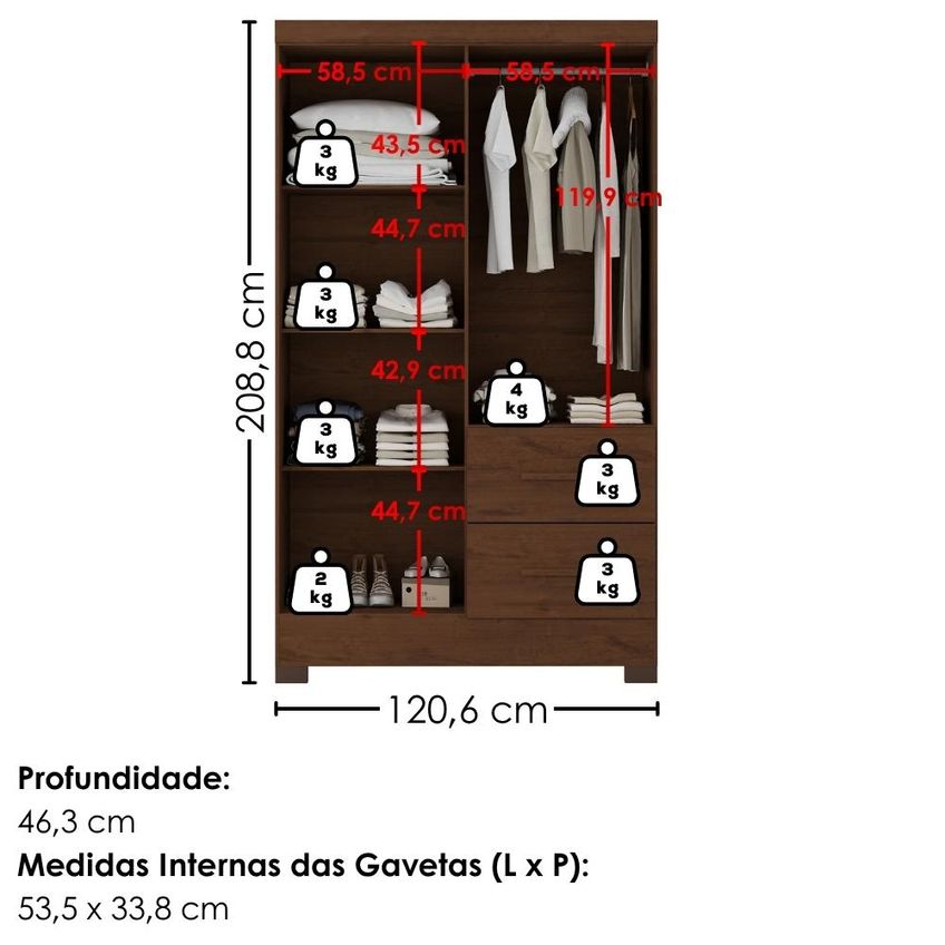 Guarda Roupa Solteiro 4 Portas Com Espelho Primor 121x209 Cm Jacaranda Zanz - imagem 3