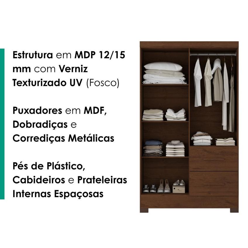 Guarda Roupa Solteiro 4 Portas Com Espelho Primor 121x209 Cm Jacaranda Zanz - imagem 4
