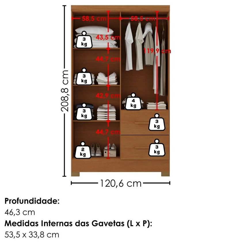 Guarda Roupa Solteiro 4 Portas Com Espelho Primor 121x209 Cm Cinamomo Zanz - imagem 3