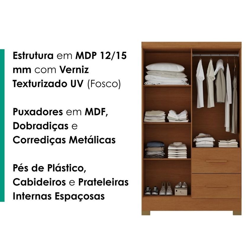 Guarda Roupa Solteiro 4 Portas Com Espelho Primor 121x209 Cm Cinamomo Zanz - imagem 4