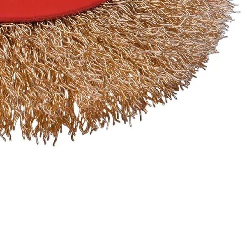 Escova Circular Cônica Para Esmerilhadeira 4 Pol M14 Aço Latonado Worker - imagem 3