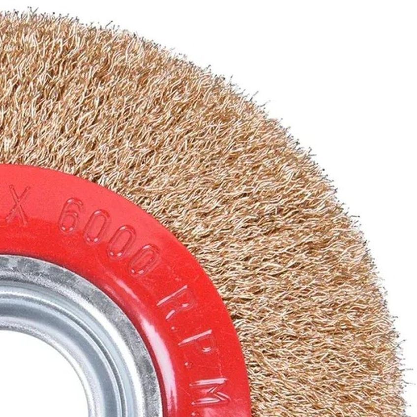 Escova Circular Ondulada 152,4mm X 12,7mm Para Superficies Metalicas Worker Com Buchas De Reducao - imagem 4