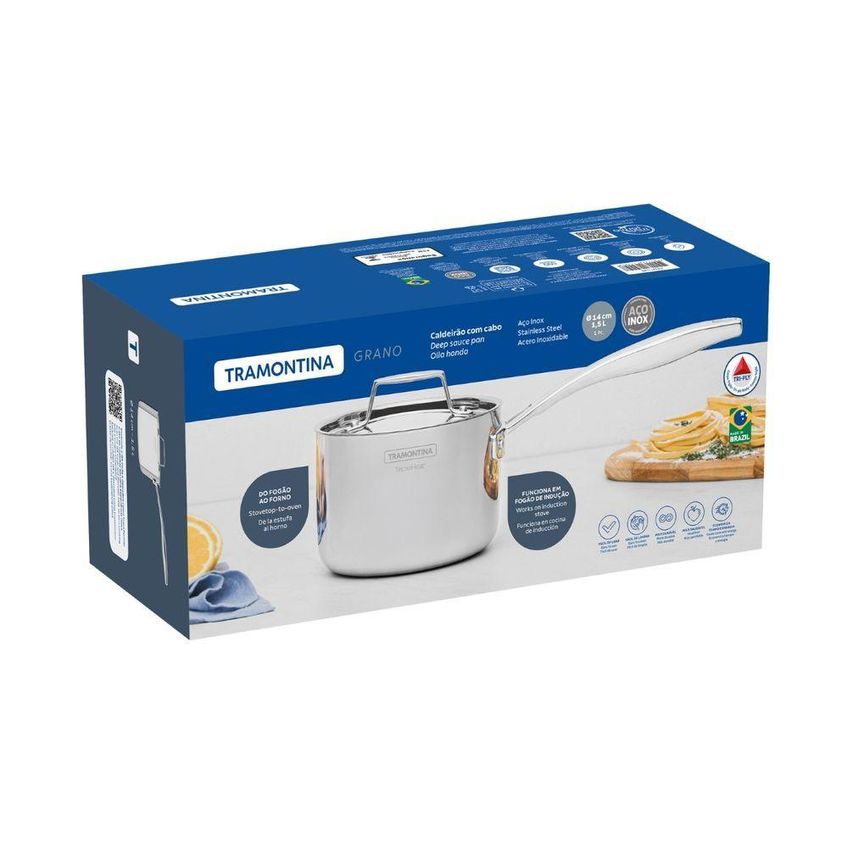 Caldeirão Tramontina Grano Aço Inox Fundo Triplo 1,5l Indução Com Tampa - imagem 3