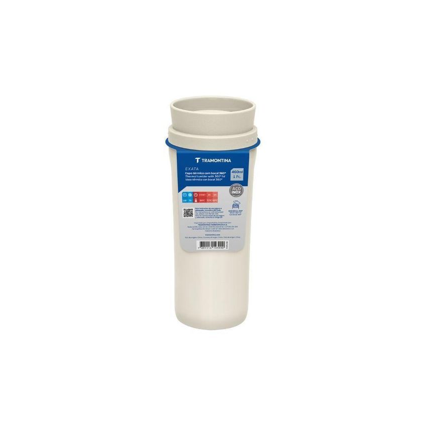 Copo Térmico Bocal 360 Parede Dupla Aço Inox 460ml Bege Tramontina - imagem 2