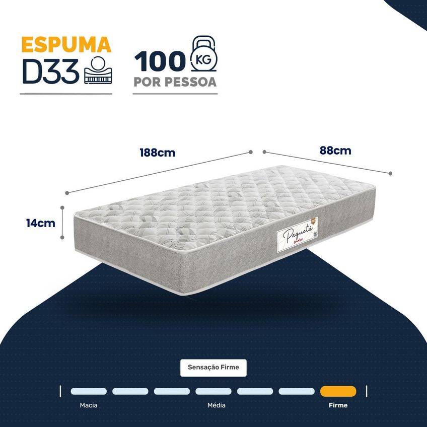 Colchão A Vácuo Solteiro De Espuma D33 Double Face Paqueta 88188x14cm - imagem 3