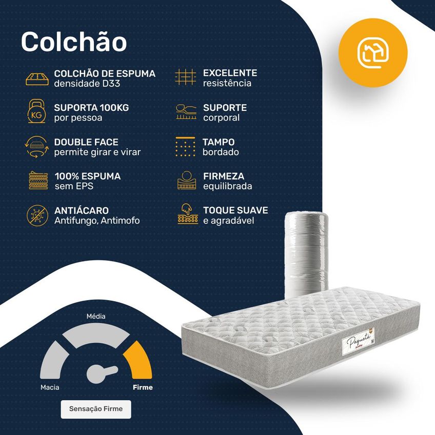 Colchão A Vácuo Solteiro De Espuma D33 Double Face Paqueta 88188x14cm - imagem 4