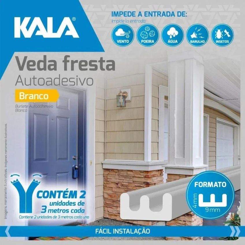 Veda Fresta Adesivo Perfil E 9x4mm 6m Isolamento Termico Acustico Branco Kala - imagem 4