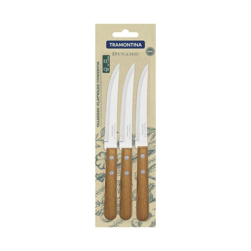 Conjunto De Facas Para Churrasco E Frutas Dynamic Aço Inox E Madeira Fio Serrilhado Tramontina 03 - imagem 3