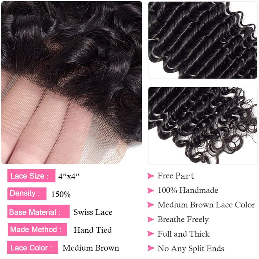 Closure De Cabelo Troskamar 46 Cm Ondulação Profunda 150% De Densidade - imagem 3