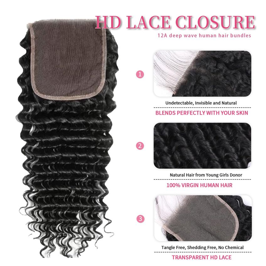Closure De Cabelo Troskamar 46 Cm Ondulação Profunda 150% De Densidade - imagem 4
