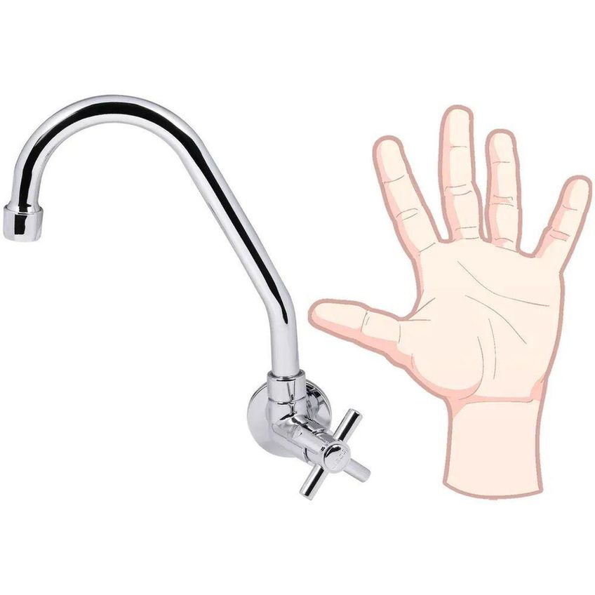 Torneira De Cozinha C6 1/4 De Volta De Parede Latão Com Bica Móvel Prata - imagem 3