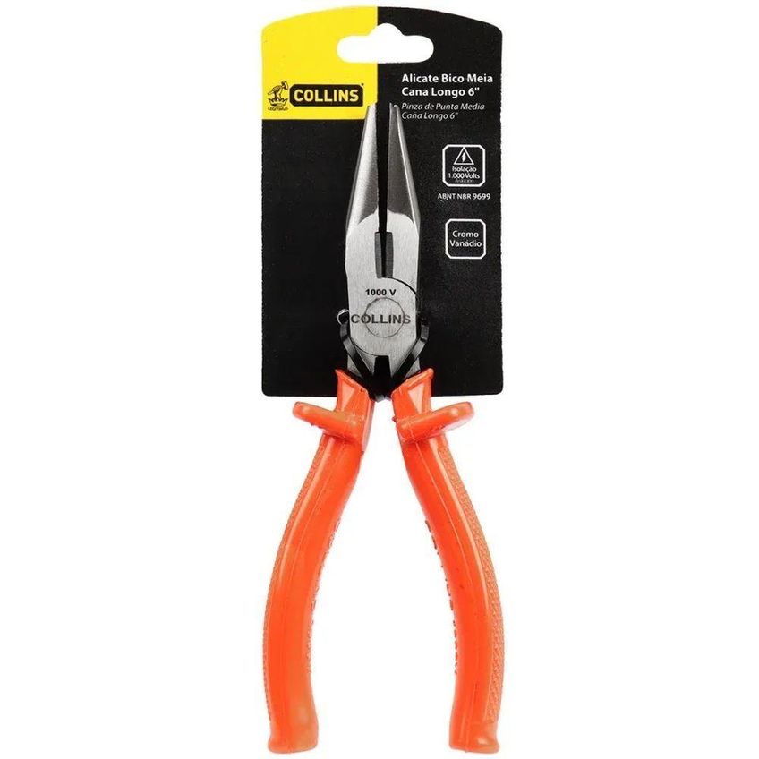 Alicate Bico Meia Cana Longo 15cm 1000v Precisao Aco Cromo Vanadio Collins - imagem 4