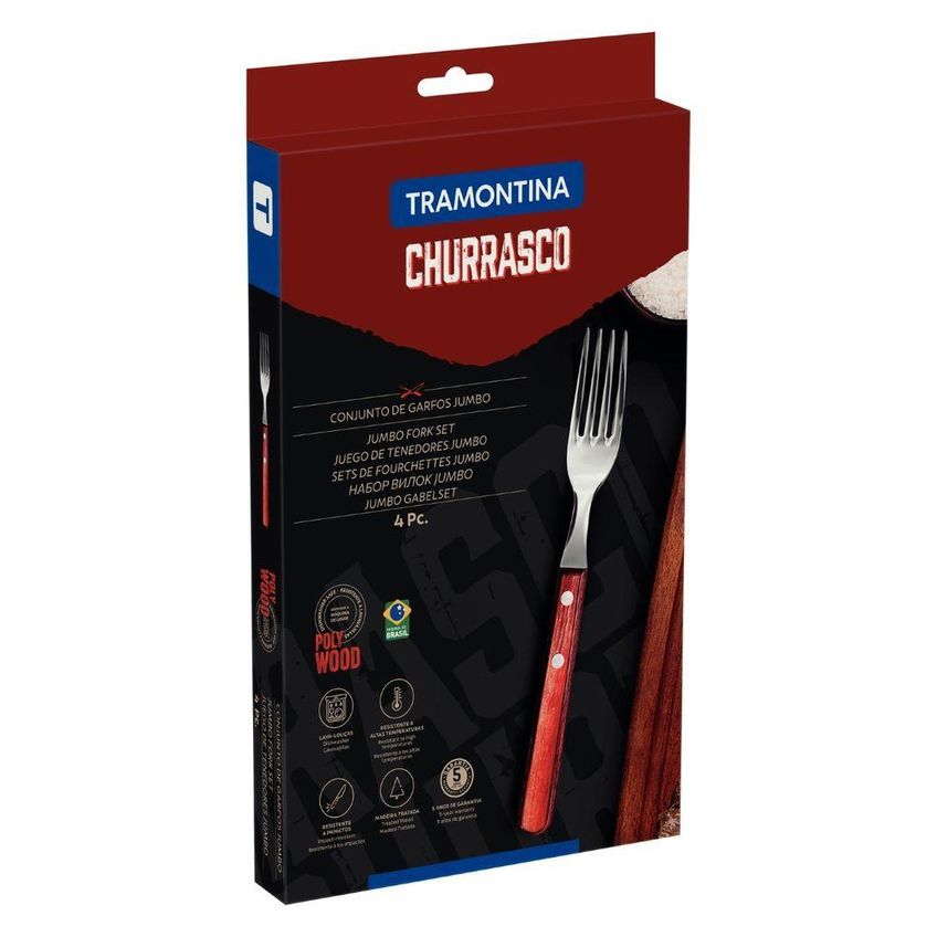 Conjunto De Garfos Jumbo Churrasco Polywood Aço Inox Madeira Tratada Resistente Máquina De Lavar - imagem 4