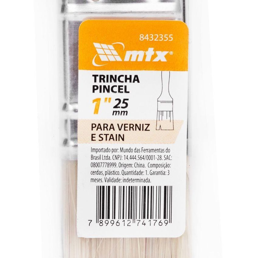 Trincha Para Verniz 25mm Cerdas Brancas Cabo Ergonômico MTX - imagem 4