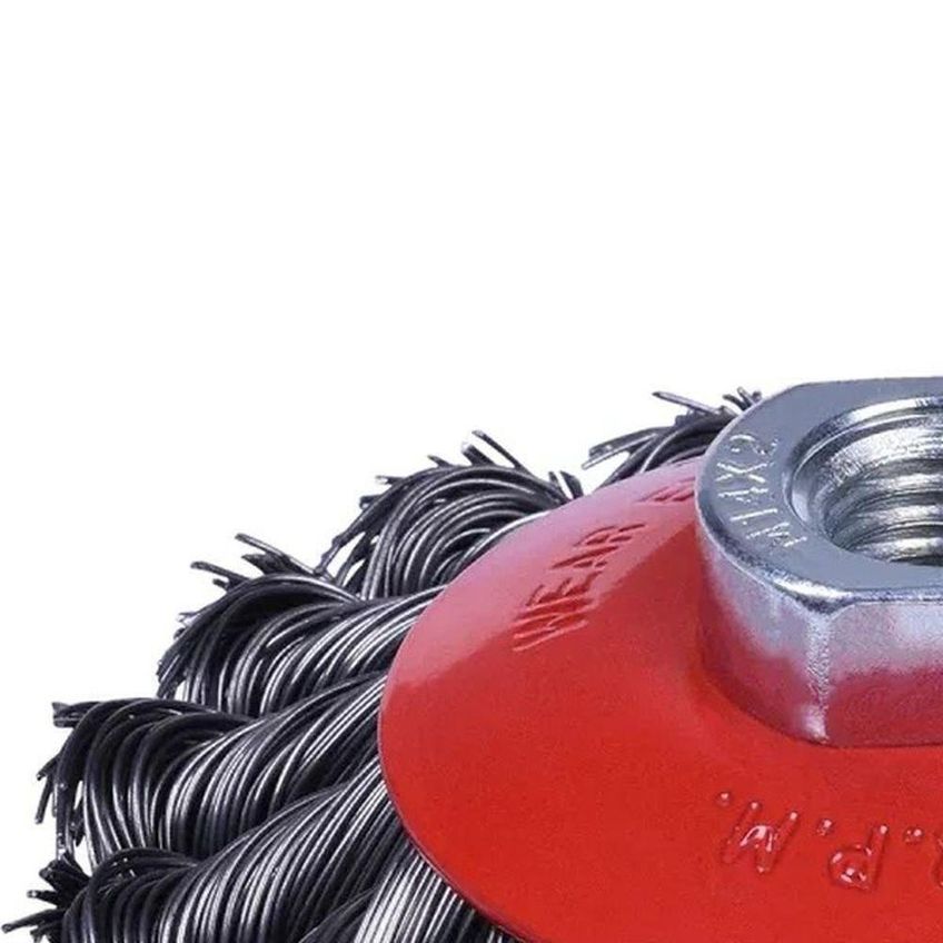 Escova Circular Cônica Aço Carbono M14 101,60mm 12500 Rpm Remoção de Ferrugem Worker - imagem 3