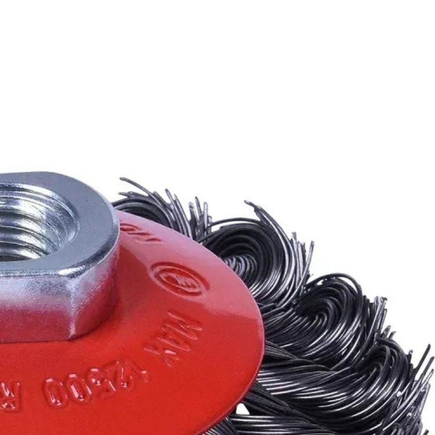 Escova Circular Cônica Aço Carbono M14 101,60mm 12500 Rpm Remoção de Ferrugem Worker - imagem 4