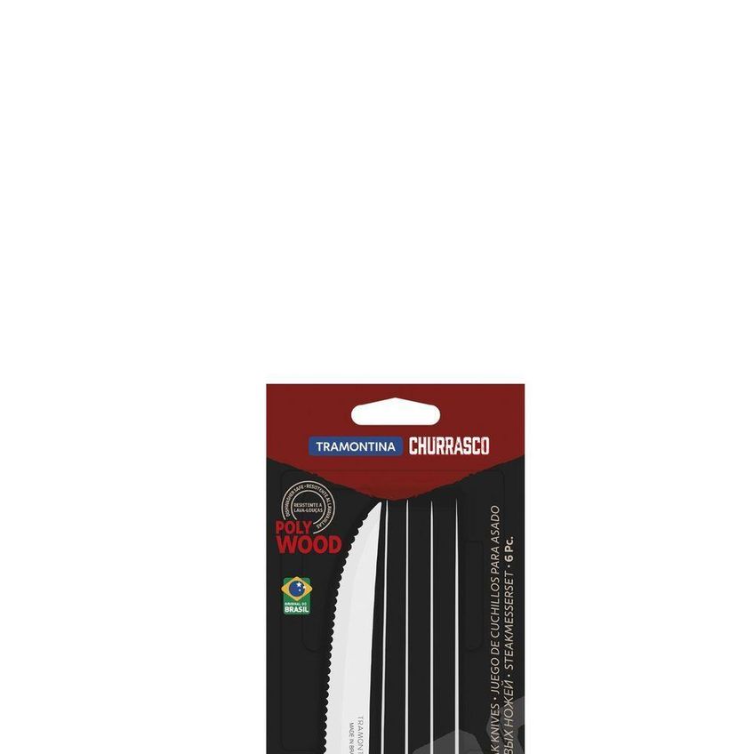 Conjunto De Facas Para Churrasco Polywood Aço Inox Cabo Madeira Vermelho 6 Peças Tramontina - imagem 5