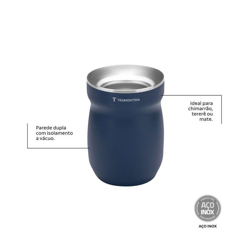Cuia Térmica Parede Dupla Isolamento A Vácuo Aço Inoxidável 240ml Azul Tramontina - imagem 4