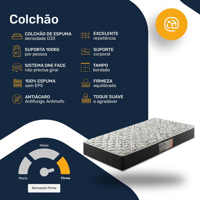 Colchão A Vácuo Solteiro De Espuma D33 Ouro Umaflex 88x188x14cm - imagem 3