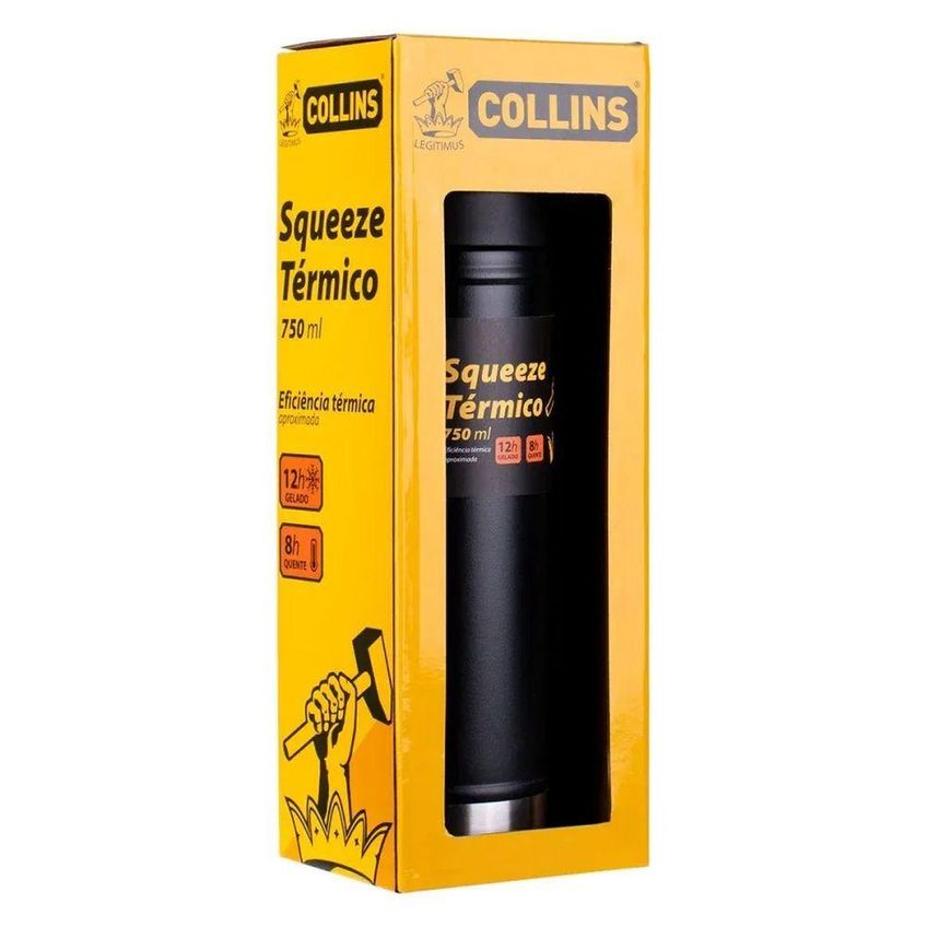 Squeeze Térmico Aço Inox Isolamento A Vácuo 12h Gelado 8h Quente Preto Collins - imagem 5
