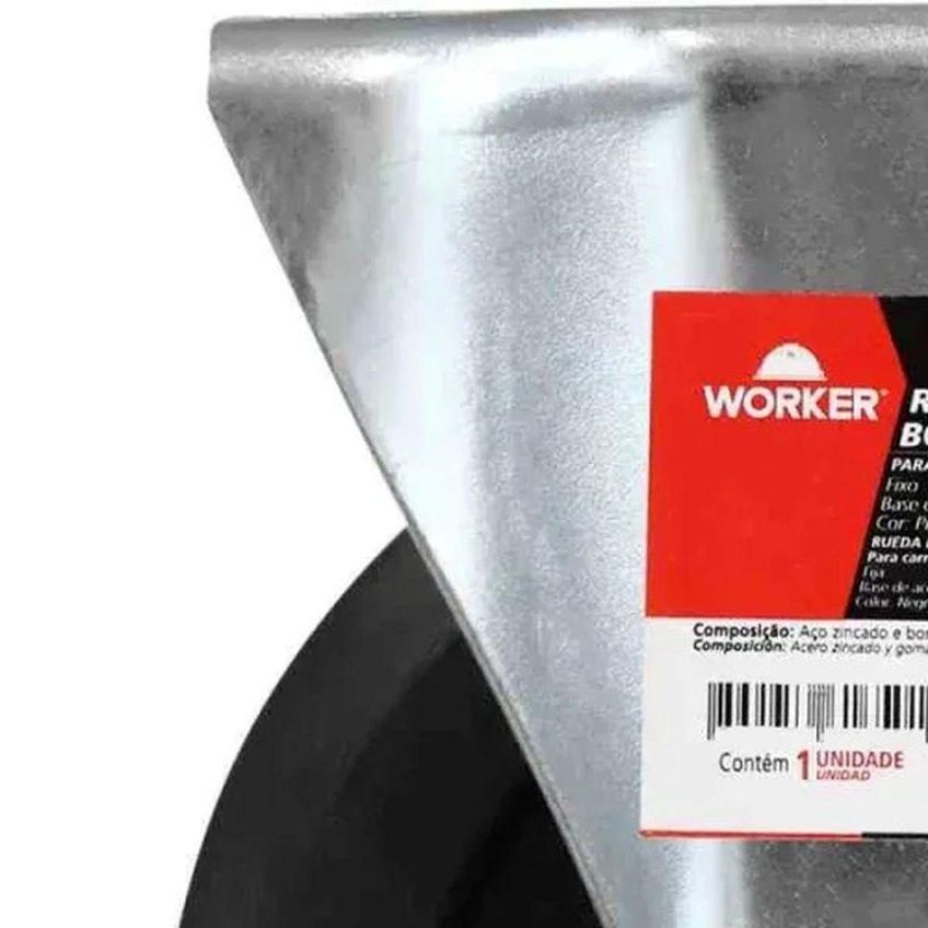 Rodízio Fixo 4 Polegadas 70kg Aço Zincado Borracha Preto Para Carrinho De Carga Worker - imagem 4