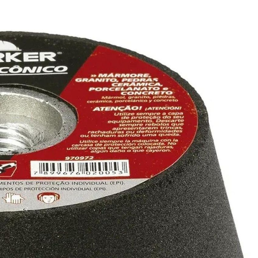 Rebolo Copo Cônico 4'' G120 Para Desbaste Mármore Granito Rosca M14 Worker - imagem 3