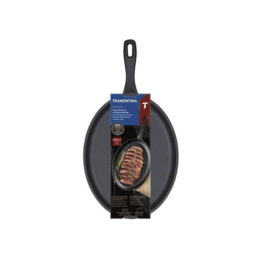 Chapa Oval de Ferro Fundido Fargo Selar Carnes Acabamento Pre-Seasoned Cozinha Tramontina 0,4l - imagem 3
