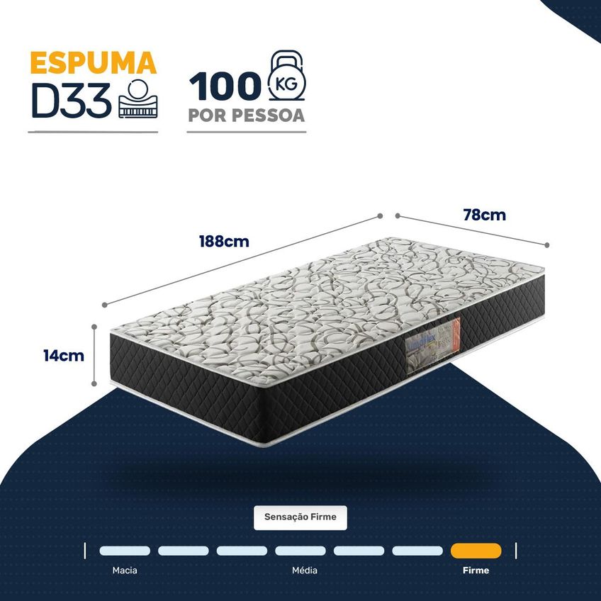 Colchão A Vácuo Solteiro De Espuma D33 Ouro Umaflex 78x188x14cm - imagem 2