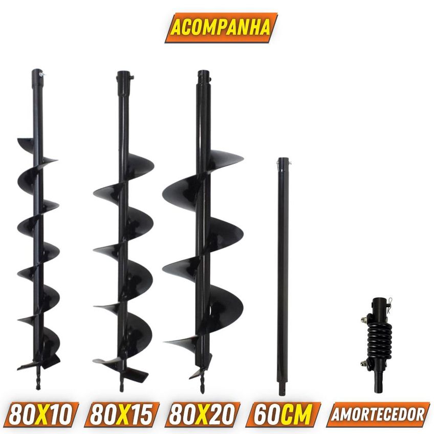 Trado Motorizado À Gasolina Duratork Dps523p 52cc 2,5hp 10.500rpm Perfurador Com 3 Brocas 80x10cm, 80x15cm E 80x20cm + Extensão 60cm + Amortecedor - imagem 3