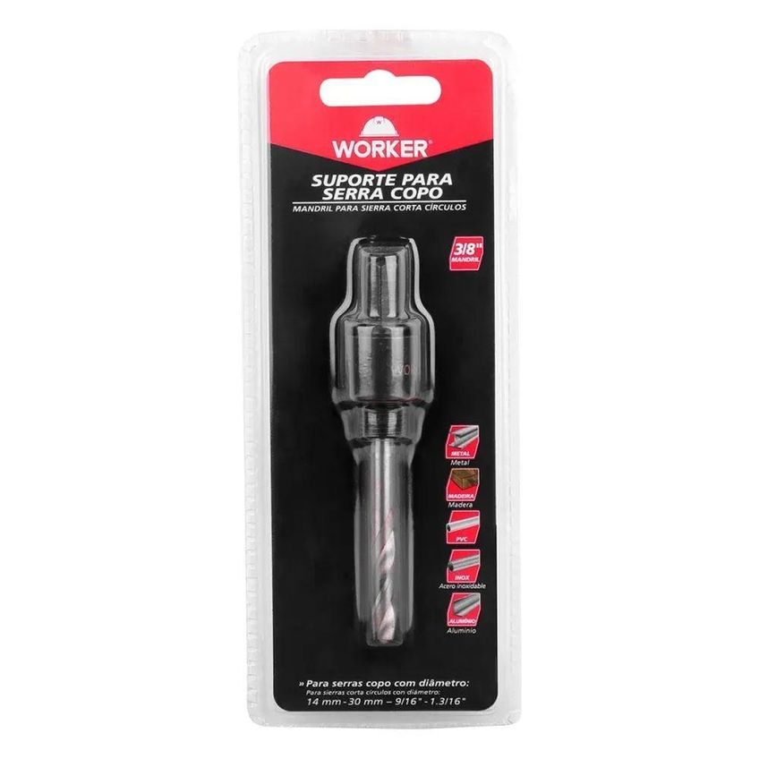 Suporte Para Serra Copo 3/8 14 A 30mm Com Broca Piloto 1/4 Aco Carbono Worker - imagem 4