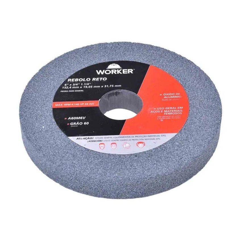 Rebolo Reto Uso Geral Fino G60 6 X 3/4 X 1.1/4 Precisao Worker - imagem 4