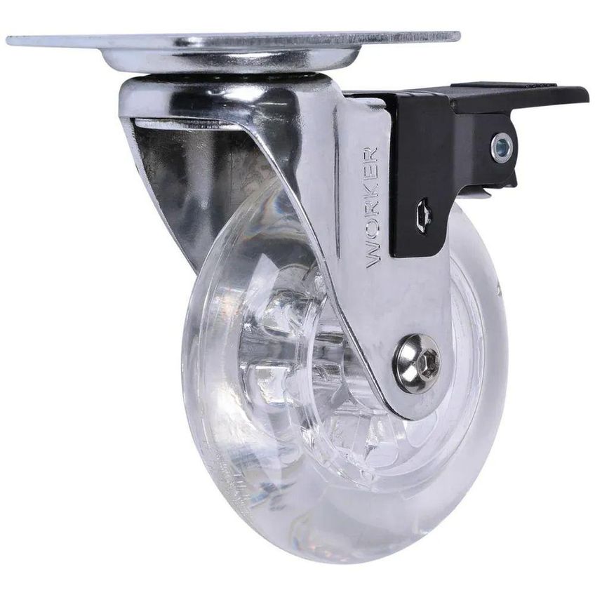 Rodízio Giratório Com Freio Gel Cristal 75mm 64kg Transparente Worker Não Danifica Piso - imagem 3