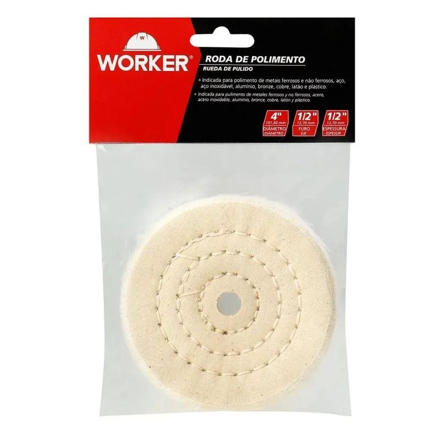 Roda De Polimento 4" 101.6mm 4500 Rpm Algodão Multicamadas Alta Resistência Worker - imagem 5
