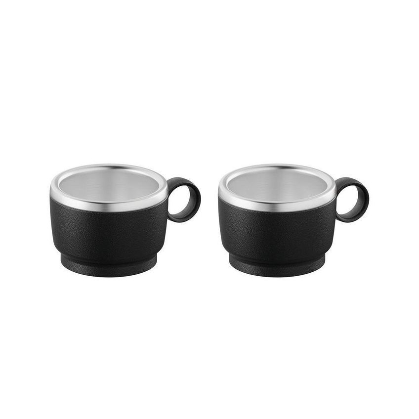 Conjunto De Xícaras Para Café Empilháveis Aço Inox E Abs Preto Isolante Térmico 2 Peças 80ml - imagem 4