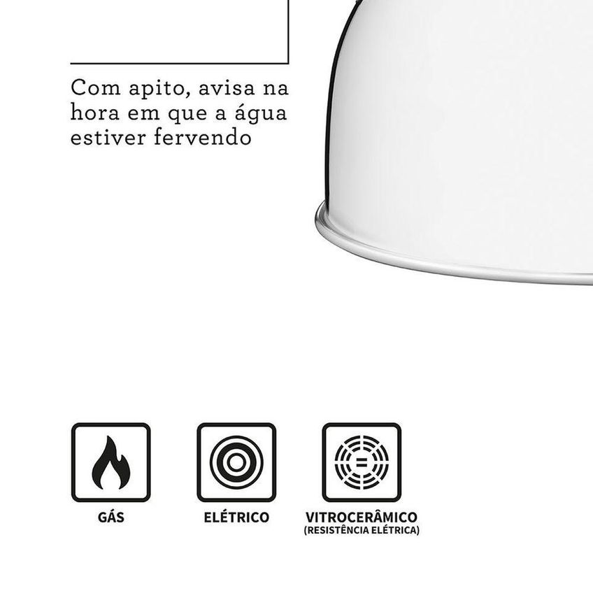 Chaleira Com Apito Aço Inox Cabo Antitérmico Alto Brilho Cabo Preto 2,1l Tramontina - imagem 4