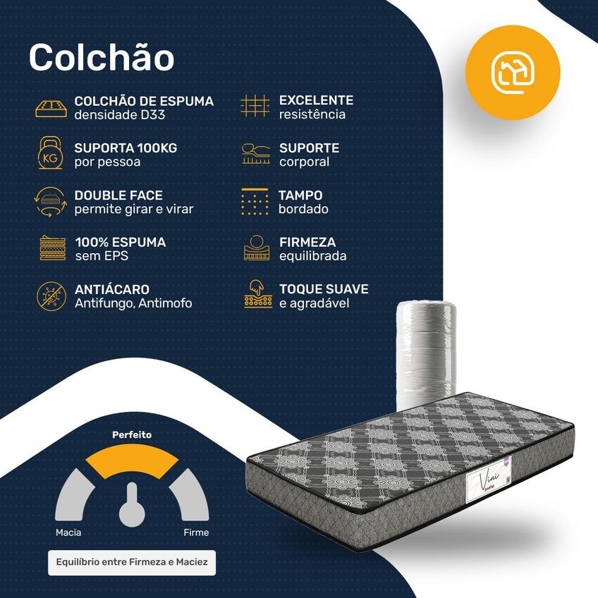 Colchão A Vácuo Solteiro De Espuma Double Face Vini 88x188x12cm - imagem 4