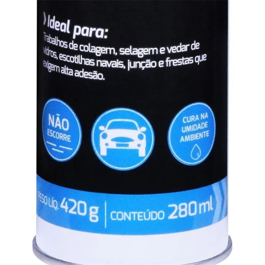 Adesivo Poliuretano Automotivo Fixa Para-brisas Para Colagem De Vidros Preto 280ml 420g Kala - imagem 3