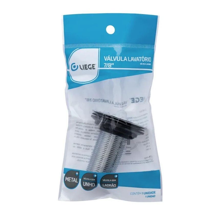 Válvula Para Lavatório Sem Ladrão 7/8 Polegadas Metal Cromado Liege Cosmetics - imagem 5