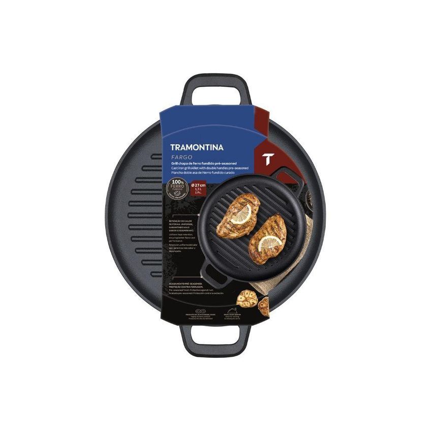Chapa Redonda De Ferro Fundido Fargo Para Selar Carnes Com Acabamento Pre Seasoned Tramontina - imagem 2