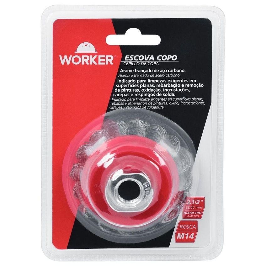 Escova Copo Para Esmerilhadeira Escova Copo Torcida 2 1/2 0.5mm M14 Limpeza Pesada Worker - imagem 5