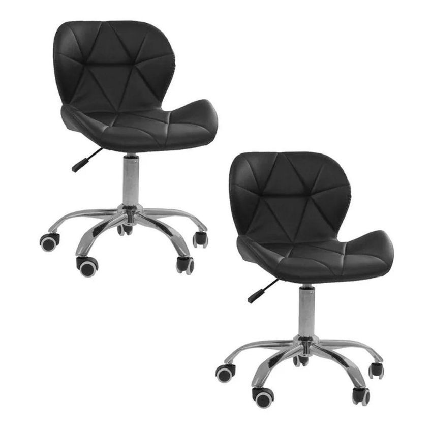 Cadeira Secretária Slim Office Giratória Com Rodízios PU Anatômica Preta Decoreshop 2 Unidades - imagem 3