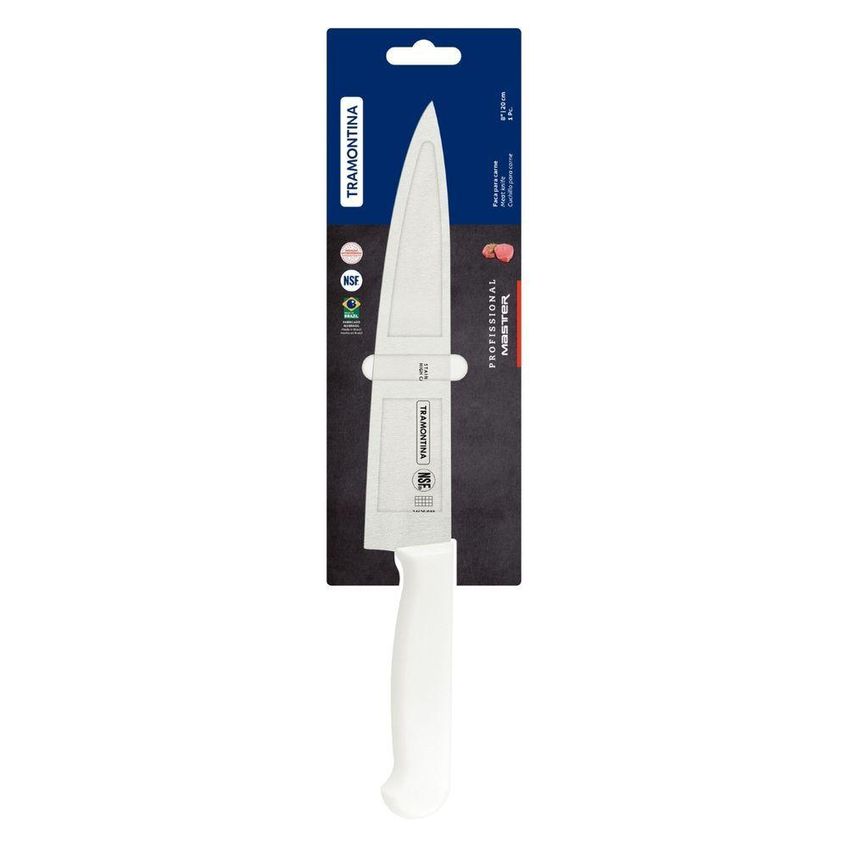 Faca Para Carne Profissional Master Aço Inox Cabo Polipropileno Antimicrobiano Branco Tramontina - imagem 3