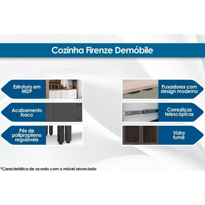Armário Aéreo De Cozinha Modulado Firenze 120cm 3 Portas MDP De Abrir Avena E Grafito - imagem 3