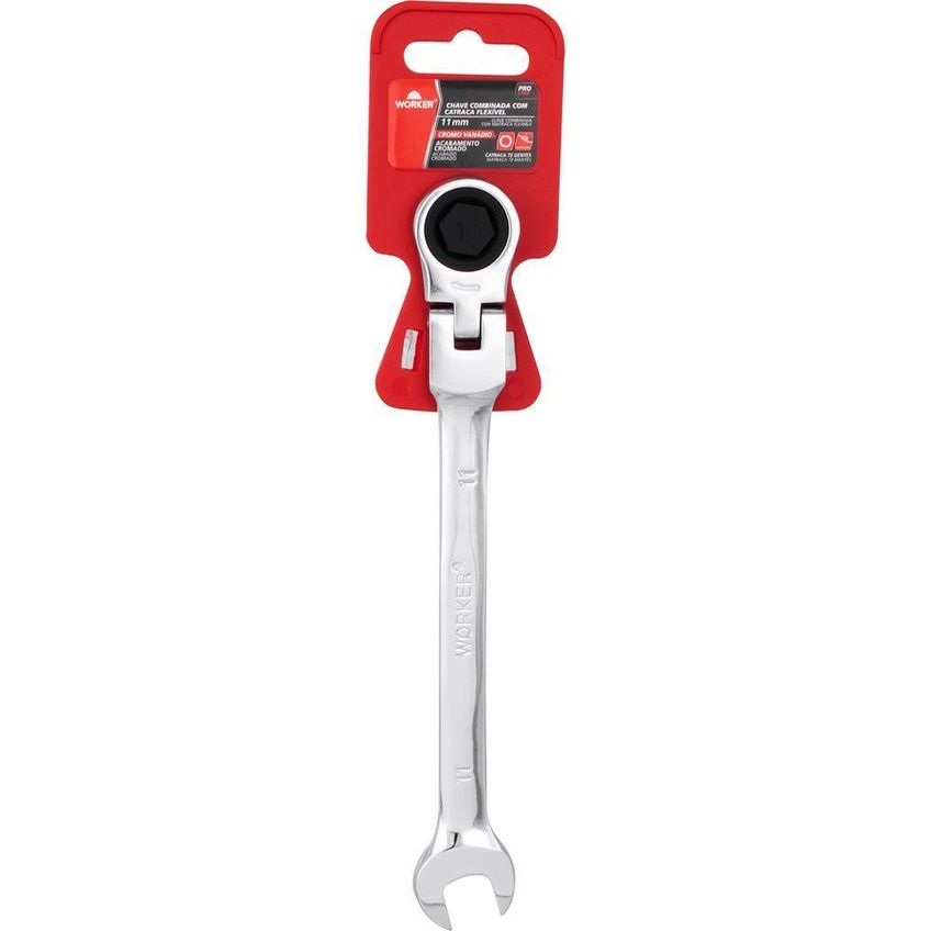 Chave Combinada Com Catraca Cabeça Flexível 11mm 72 Dentes Aço Cromo Vanádio Worker - imagem 5