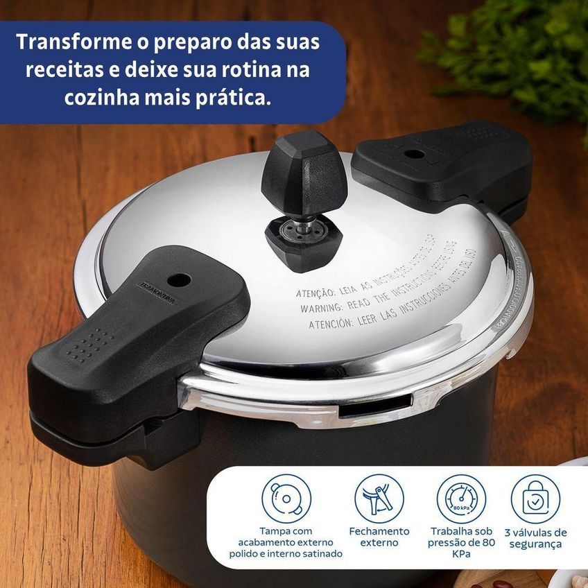Panela De Pressão Torino Alumínio Cerâmica 4,5l Indução Verde Petróleo Tramontina - imagem 3