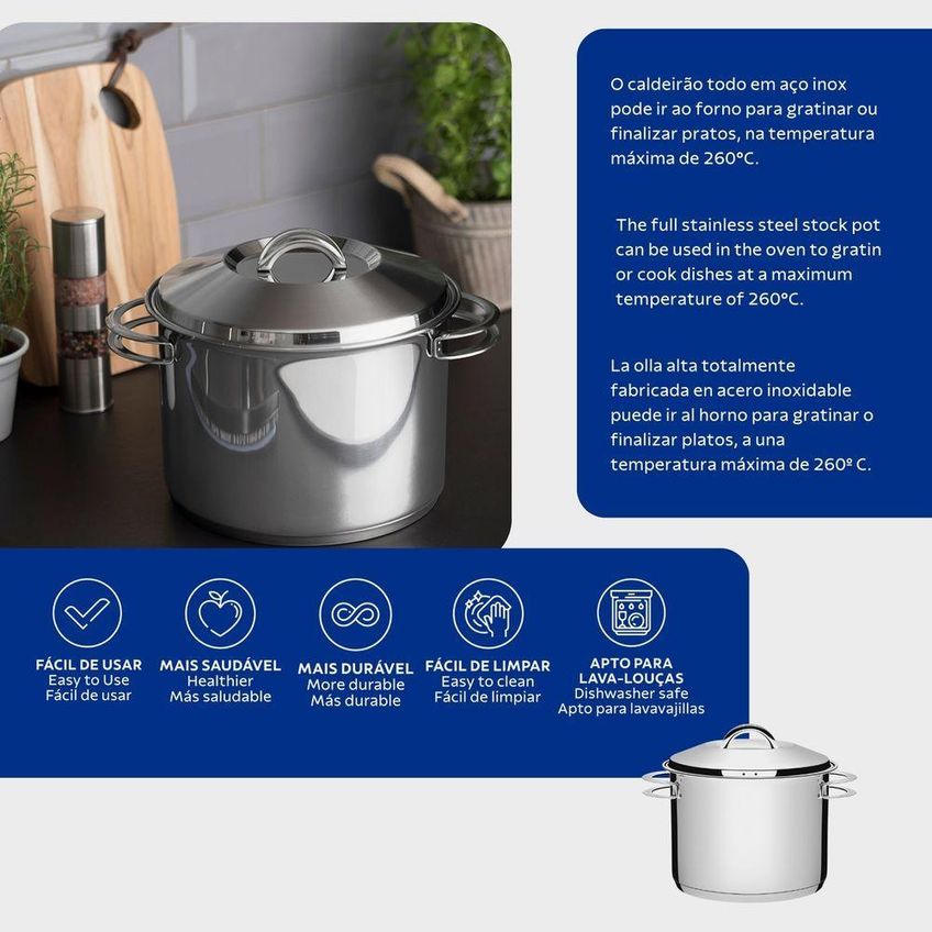 Caldeirão Solar Aço Inox Fundo Triplo 9,6l 24cm Tramontina - imagem 3